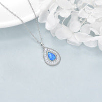 Sterling Silver Blue Opal Teardrop Necklace Jewelry for Women