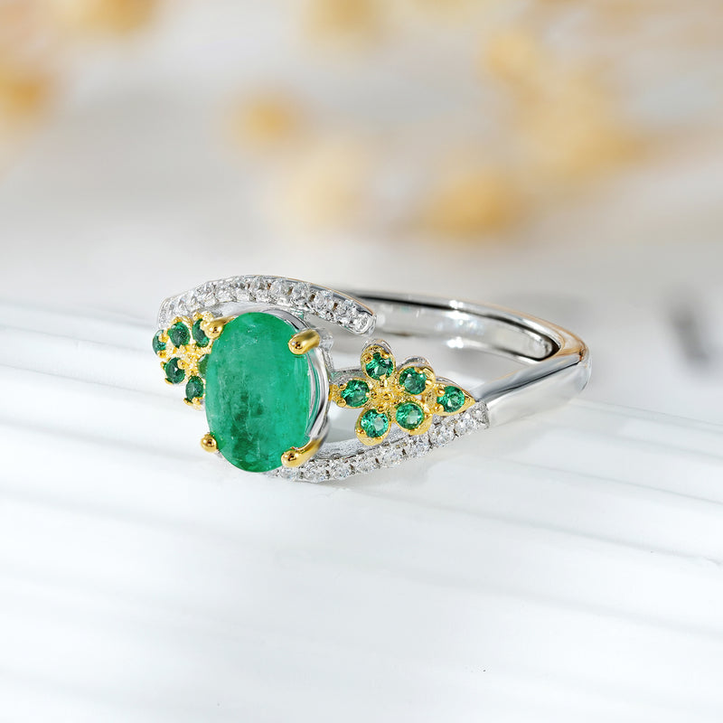 Elegant Niche Design S925 Silver Natural Emerald Ring