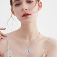 Sterling Silver Blue Opal Teardrop Necklace Jewelry for Women