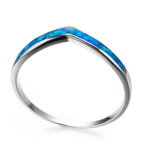 925 Sterling Silver Fashion Jewelry Mystic Ocean Blue White Opal Fire Rings For Women Gifts