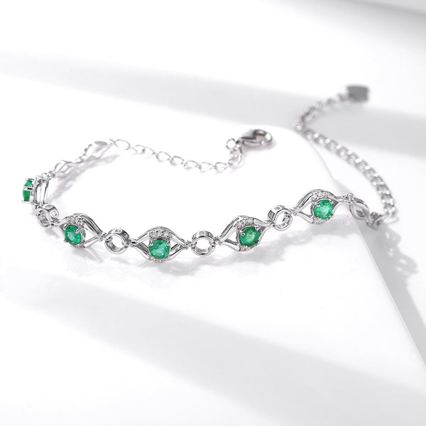 Natural Emerald Bracelet Female S925 Silver Set Gem Jewelry
