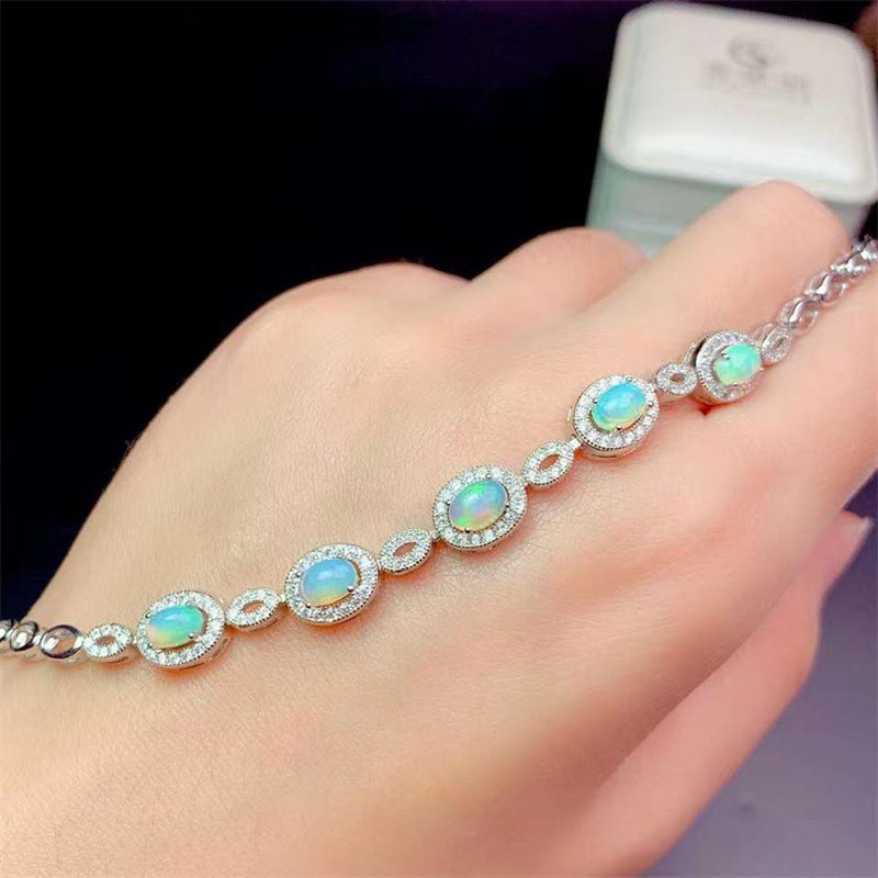 New Natural Opal Bracelet 925 Silver Inlay