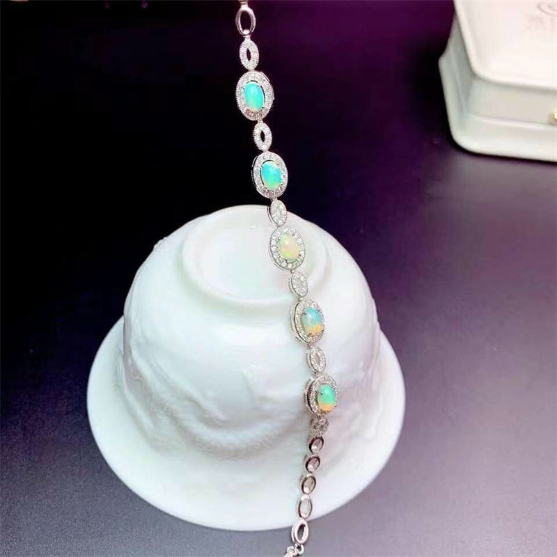 New Natural Opal Bracelet 925 Silver Inlay