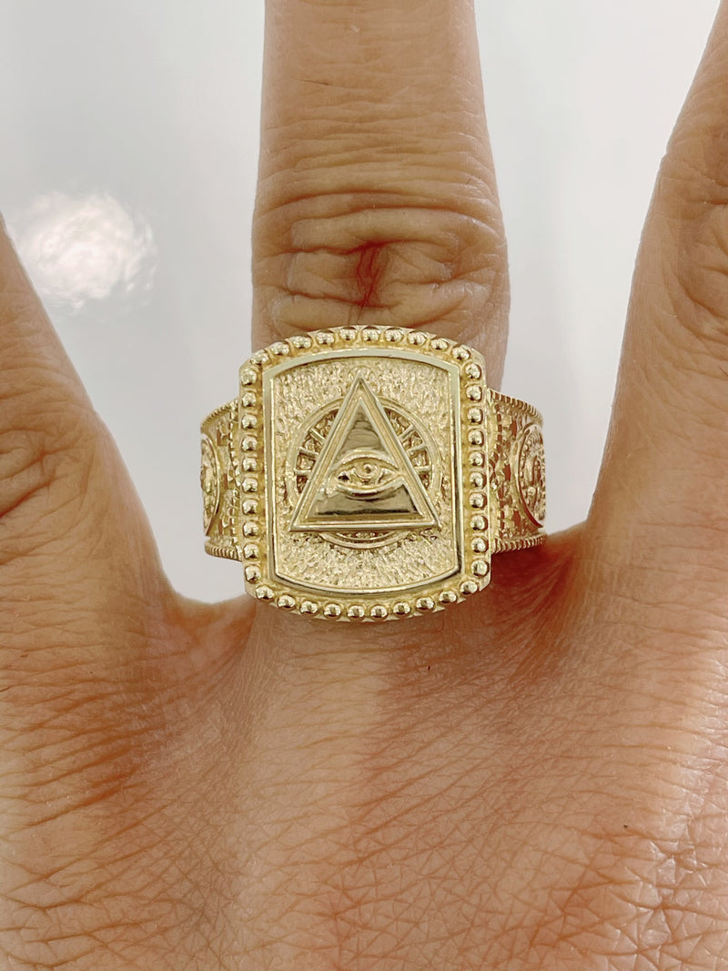 14KT SOLID REAL GOLD THE EYE OF PROVIDENCE RING