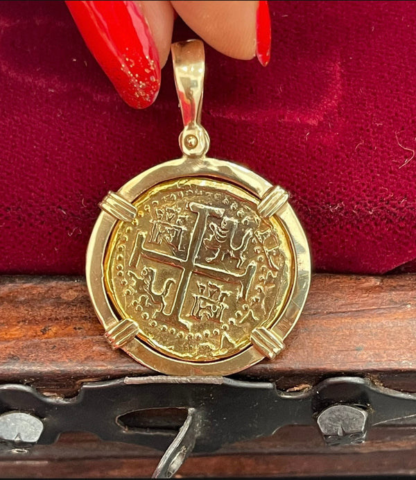 14k solid gold atocha gold coin pendant