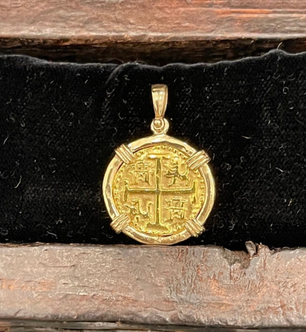 14kt solid gold atocha coin pendant