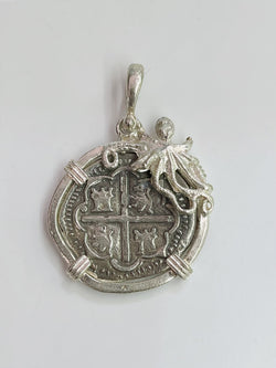 NUESTRA SENORA DE ATOCHA SILVER COIN PENDANT IN OCTOPUS BEZEL