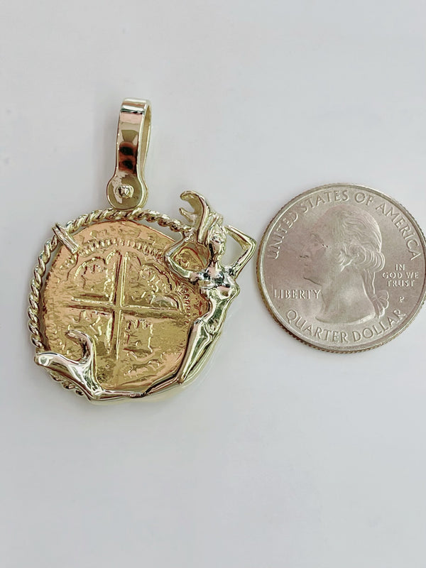 ABSOLUTELY BEAUTIFUL 14KT SOLID GOLD COIN PENDANT IN A MESMERIZING MERMAID BEZEL